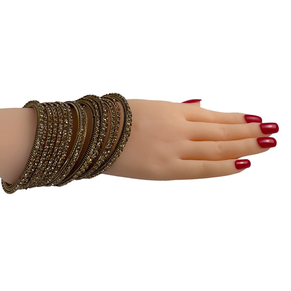 Gold Toned Rhinestones Indian Cuff Bangle Bracelets
